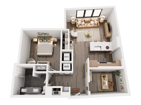 Floor plan for 1 bed, 1 bath, 810 sqft